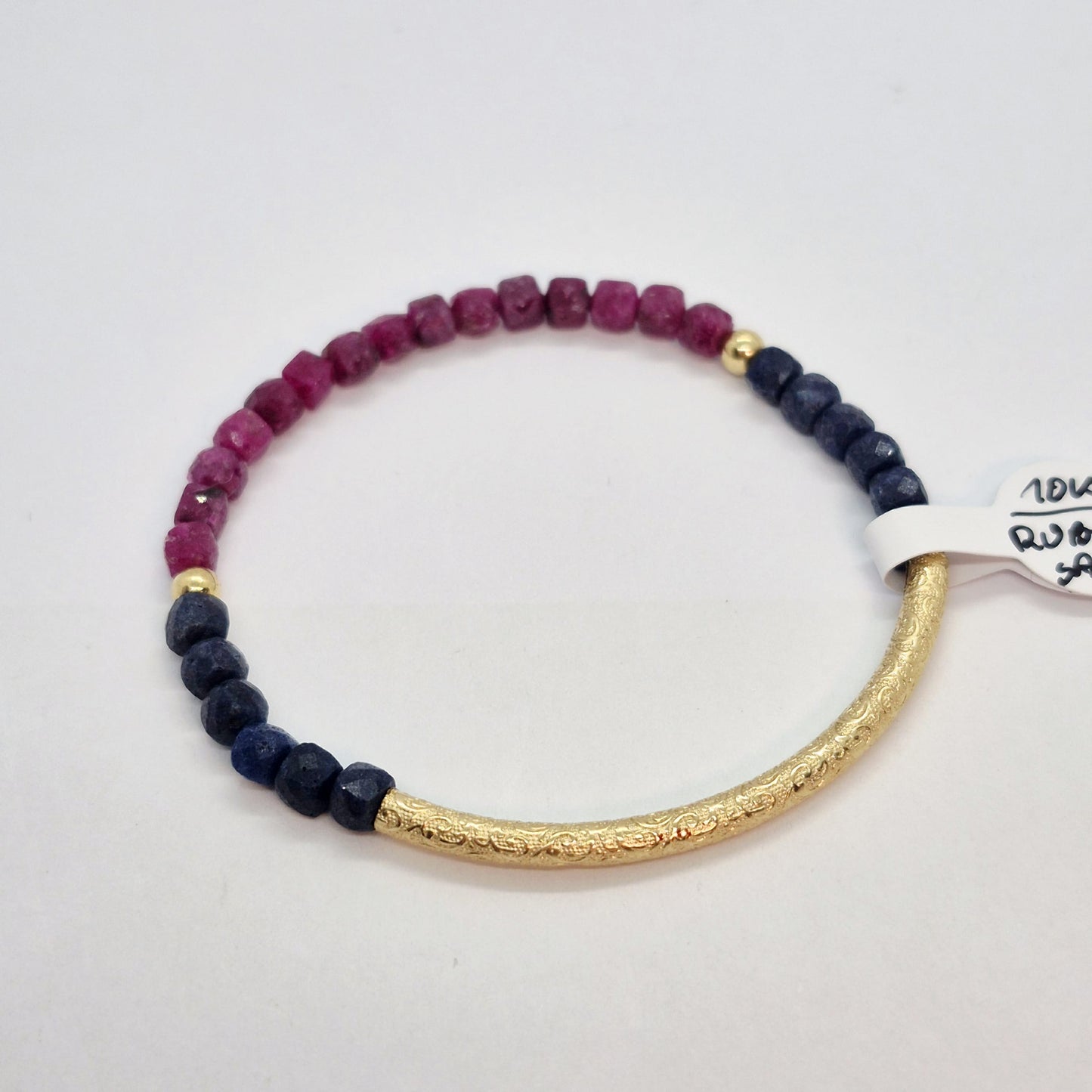 Natural Ruby and Sapphire Stone Bracelet with 4mm Stones with 10K gold Spacer