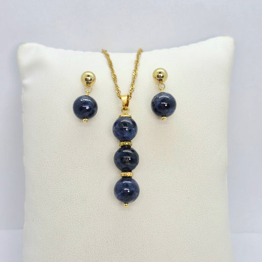 Natural Sapphire Stone Set in Gold Plated Stainless Steel