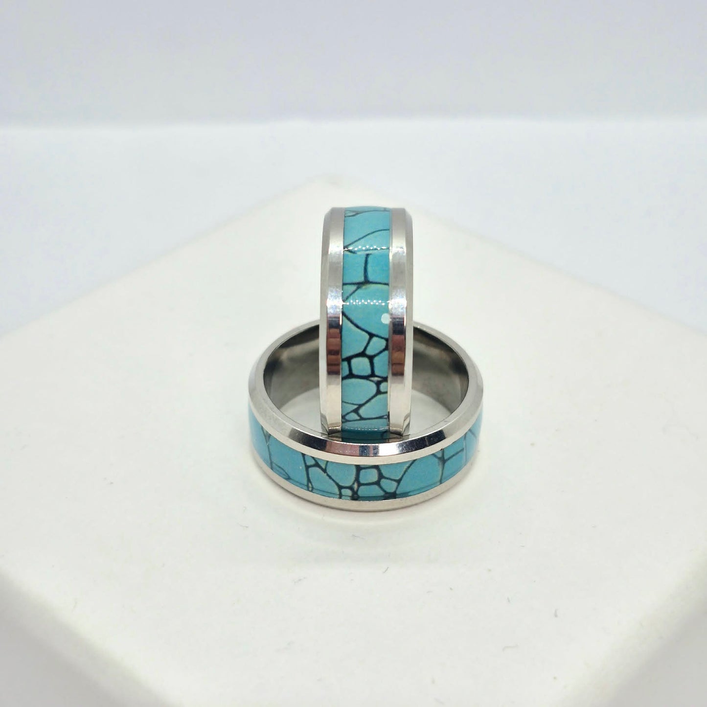 Stainless Steel Ring with inlaid Turquoise Design