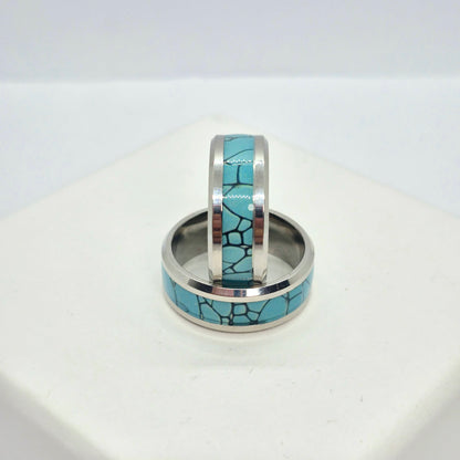 Stainless Steel Ring with inlaid Turquoise Design