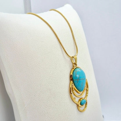 Natural Turquoise Pendant with Gold Plated Stainless Steel Chain Necklace