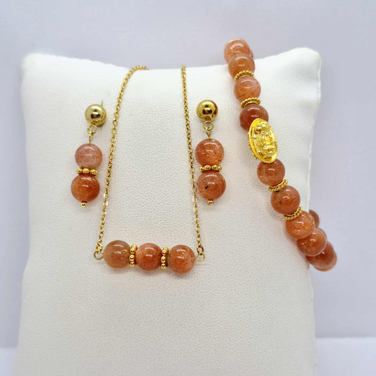 Natural Sunstone Set in Stainless Steel Gold Plated