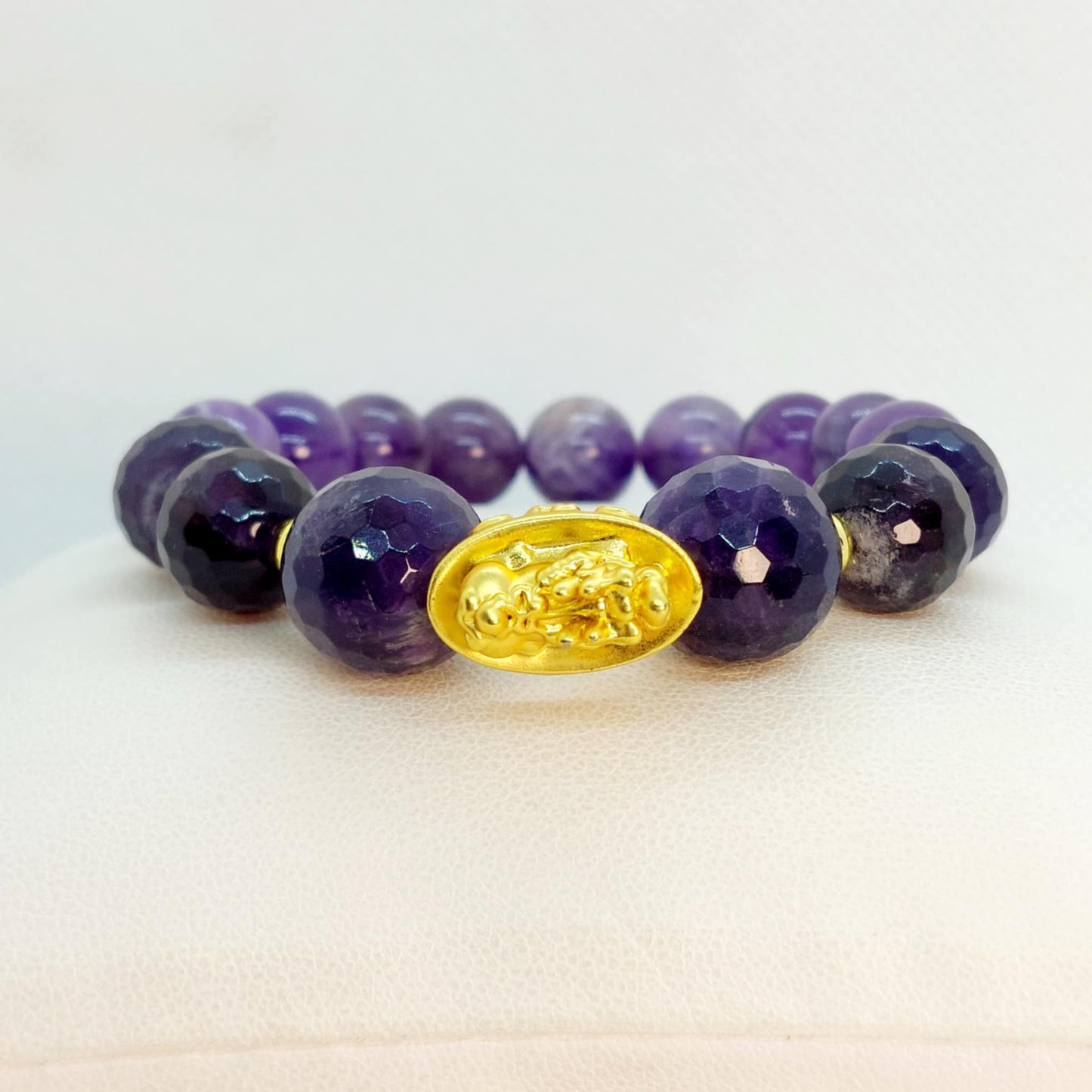 Natural Amethyst Bracelet with Money Bag Pixiu in 1O-14mm Stones