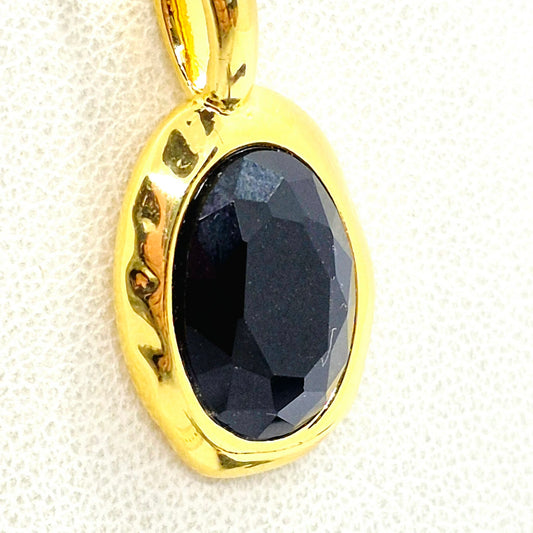 Natural Black Agate Pendant Necklace in Gold Platted Sterling Silver