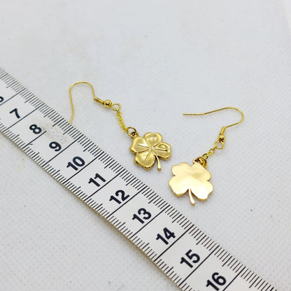 Lucky Clover Dangle Earrings in Gold Plated Stainless Steel
