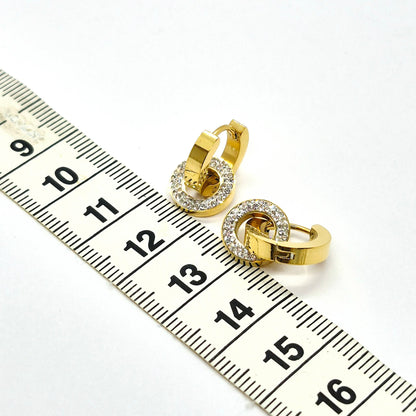 Zircon Circle Hoop Earrings in Stainless Steel Gold Plated