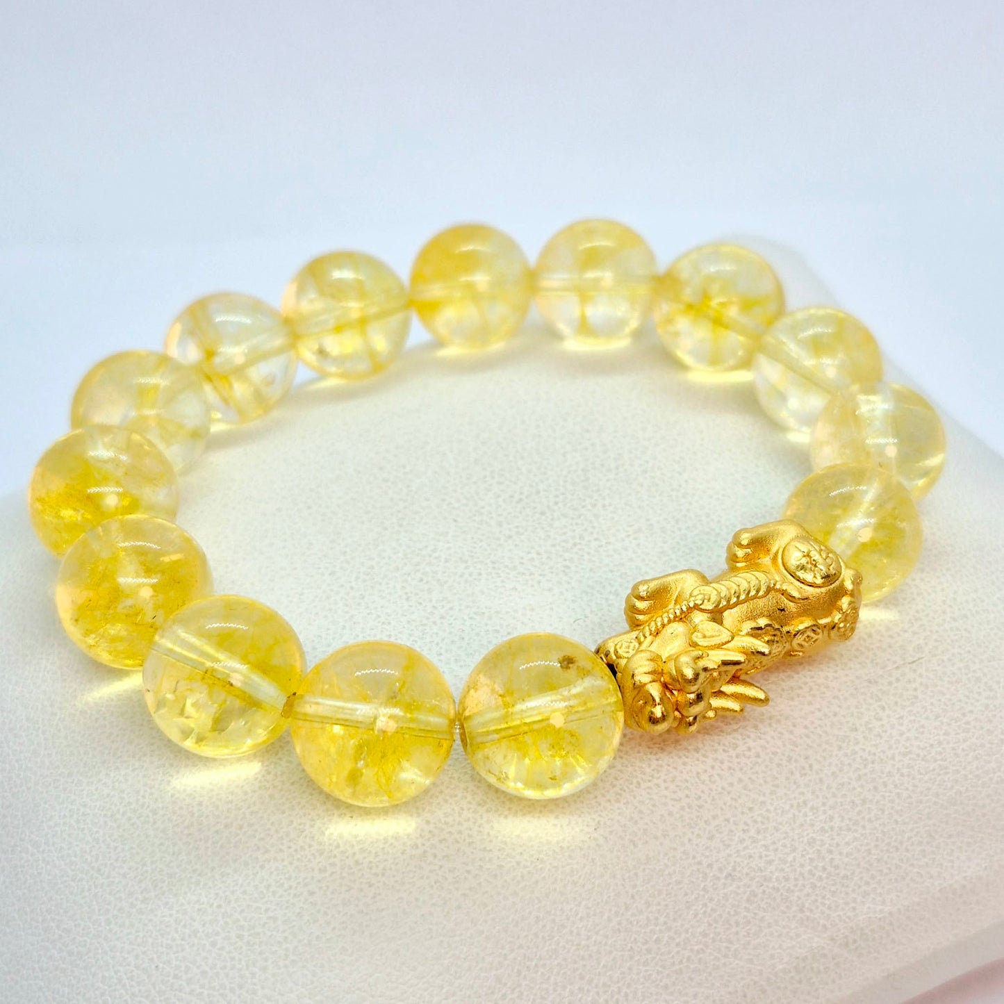 Natural Citrine Set in Gold Plated Stainless Steel with Silver Pixiu