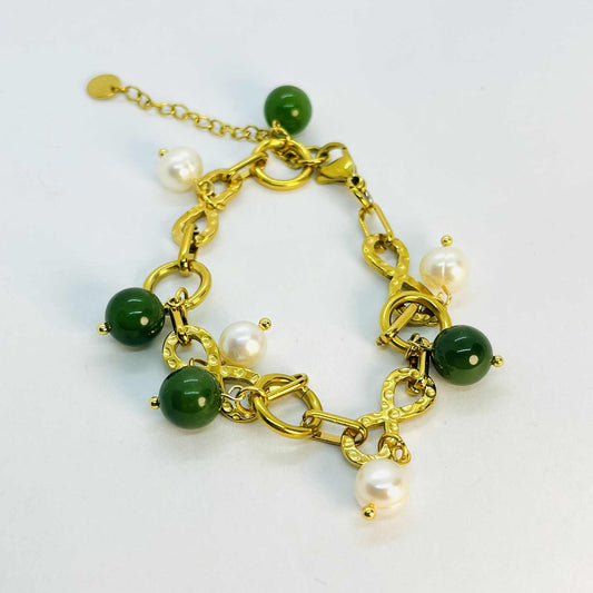 Natural Stone Bracelet with Pearls and Hetian Jade in 6-10mm Stones