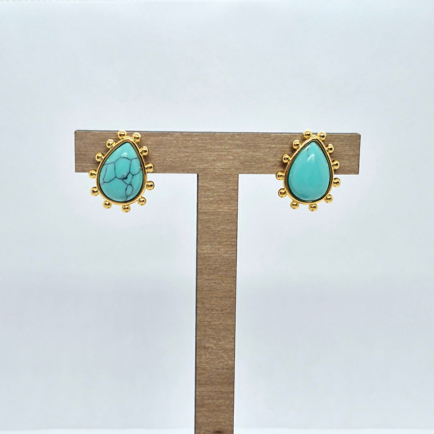 Natural Turquoise Earrings in Stainless Steel Gold Plated