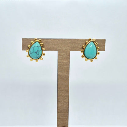 Natural Turquoise Earrings in Stainless Steel Gold Plated