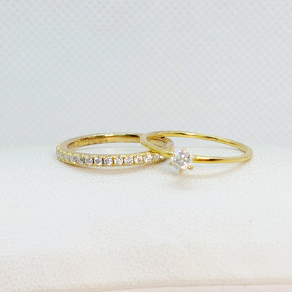 Double Ring Combo with Moissanite Diamond in Gold Plated Sterling Silver