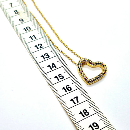 Heart in ZIrcon Pendant Necklace in Gold Platted Stainless Steel