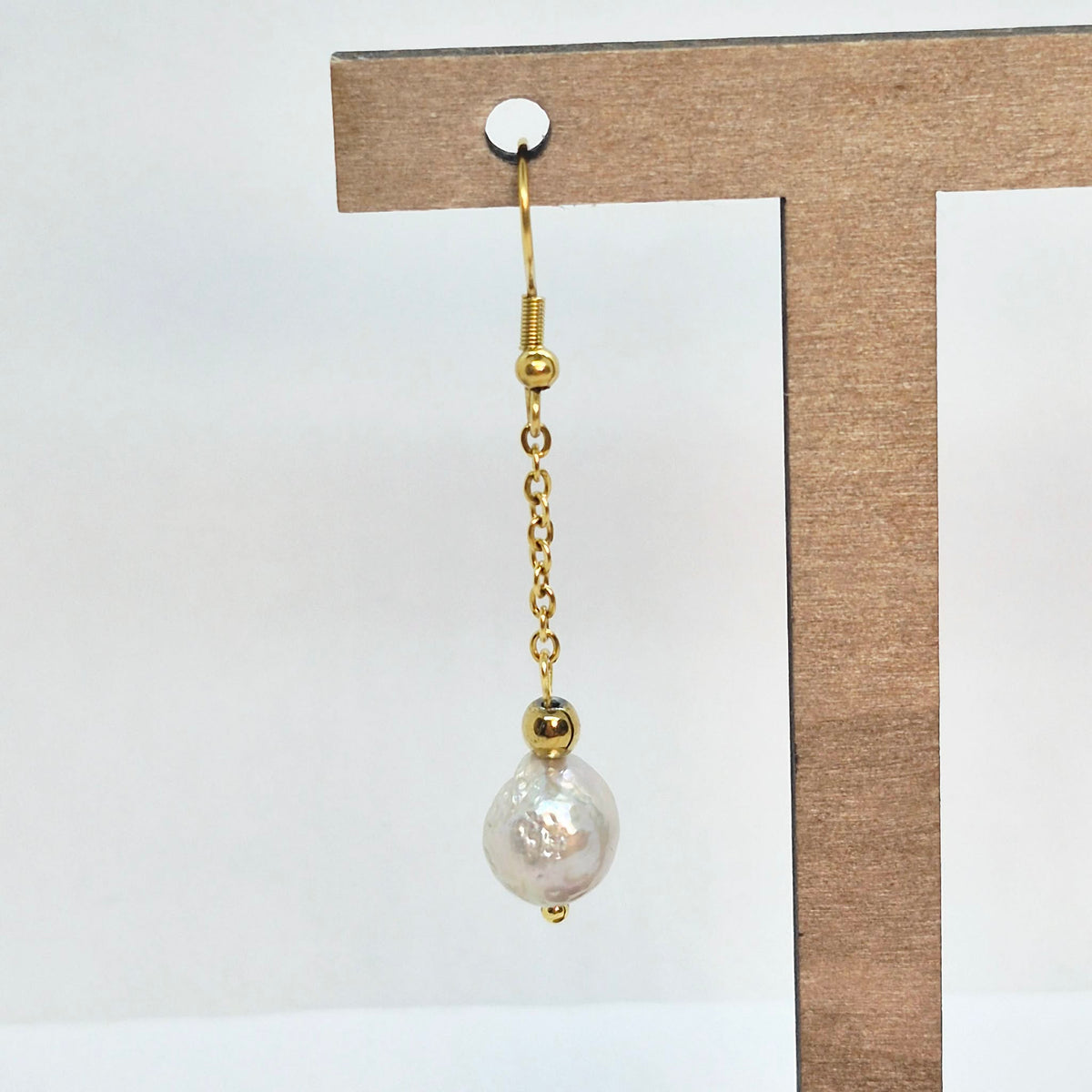 Natural Baroque Pearl Dangle Earrings in Stainless Steel Gold Plated
