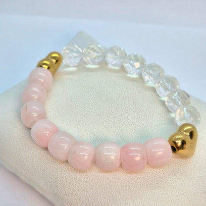 Natuurlijke Rozenkwarts en Wit Bergkristal Armband in 10mm Kralen