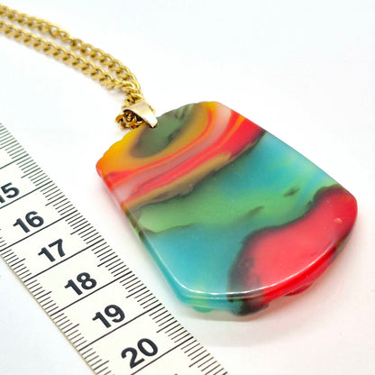 Natural Multi Colored Hetian Jade Dragon Pendant with Stainless Steel Gold Plated Chain Necklace