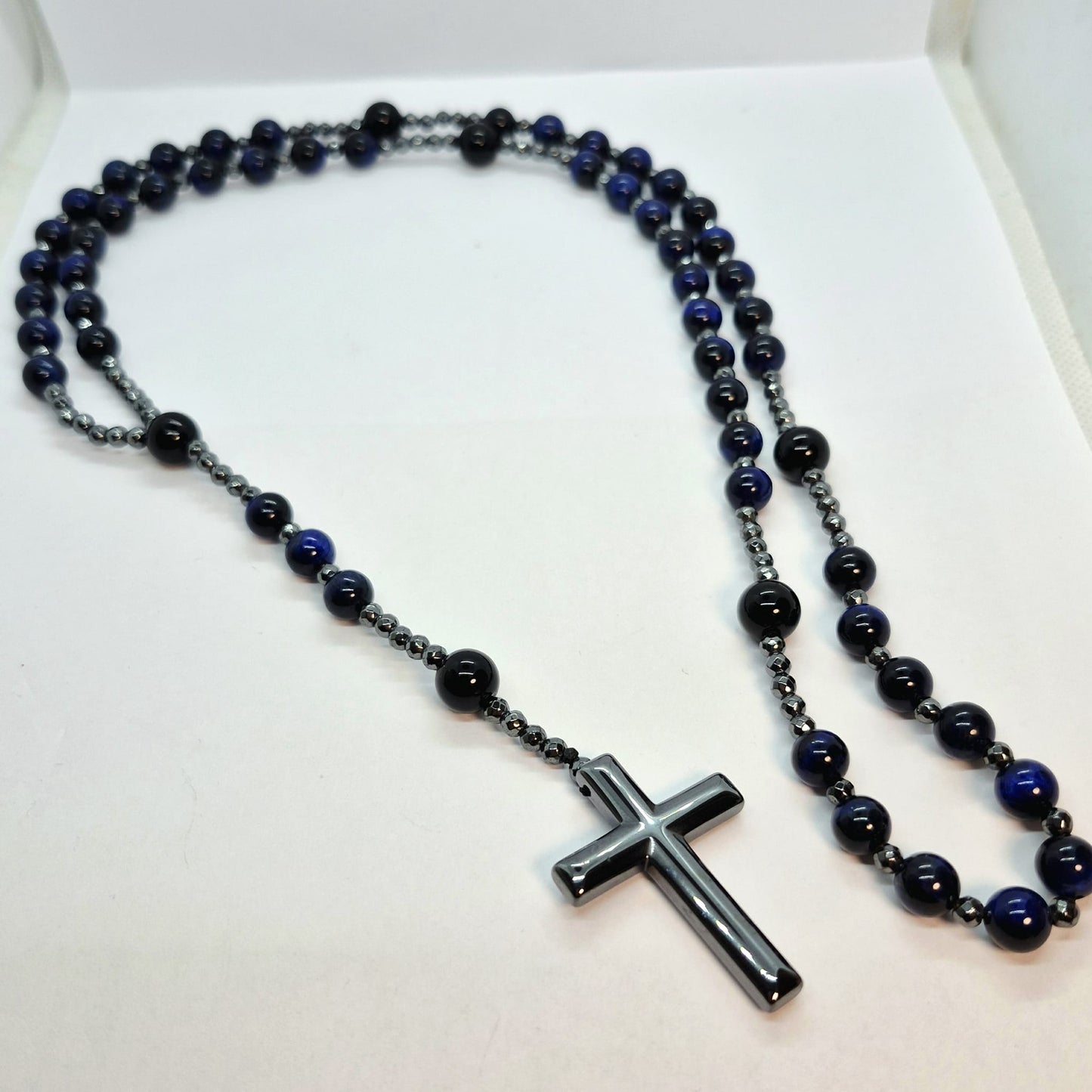 Blue Tiger Eye Rosary with Hematite