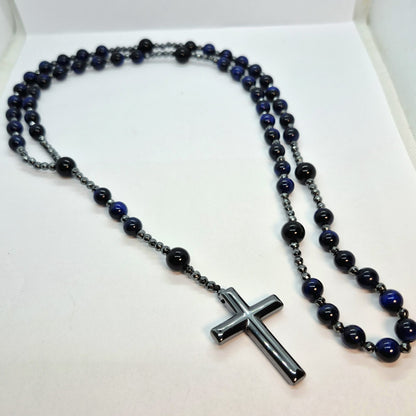 Blue Tiger Eye Rosary with Hematite