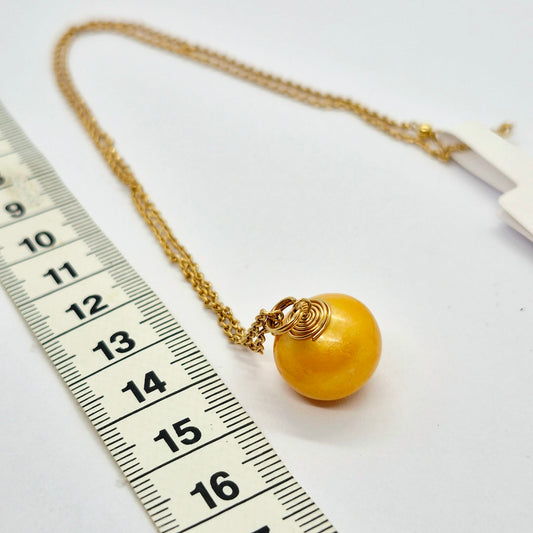 Natural Golden 13mm Pearl Pendant in solid 10K Gold with 10K Chain Necklace