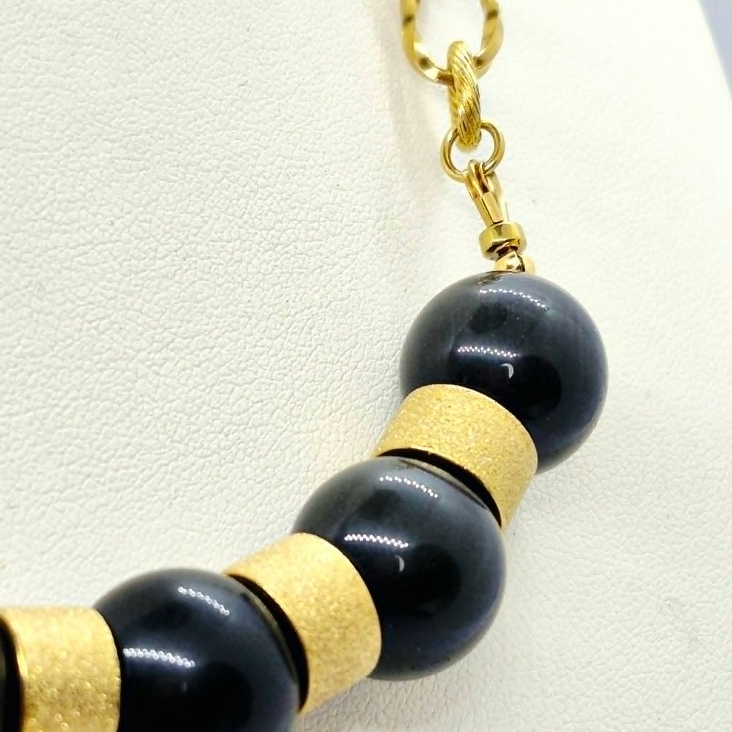 Natural Obsidian Set in 12-14mm Stones Gold Plated Stainless Steel with Chain Necklace