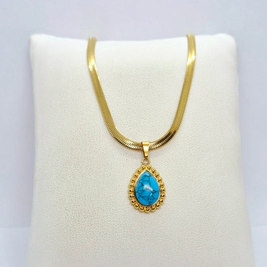 Natural Turquoise Pendant with Gold Plated Stainless Steel Chain Necklace