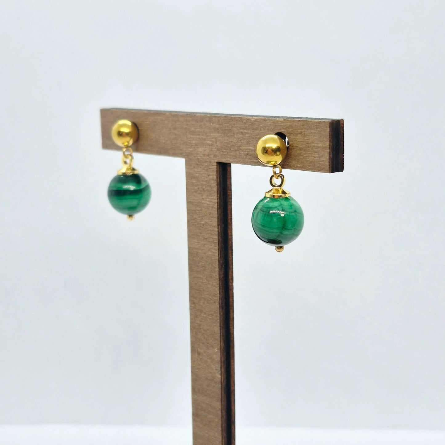 Natural Malachite Earrings in Stainless Steel