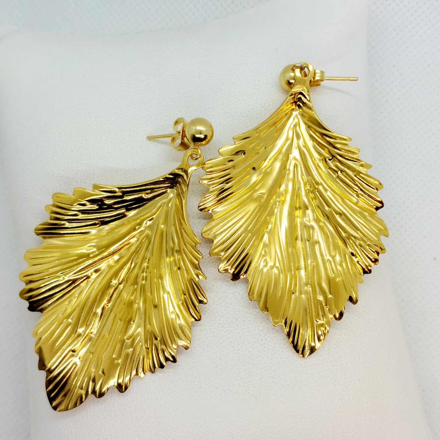 Large Leaf Stud Earrings in Gold Plated Stainless Steel