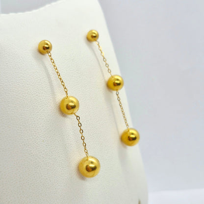 Stainless Steel Balls Dangle Earrings Gold Plated