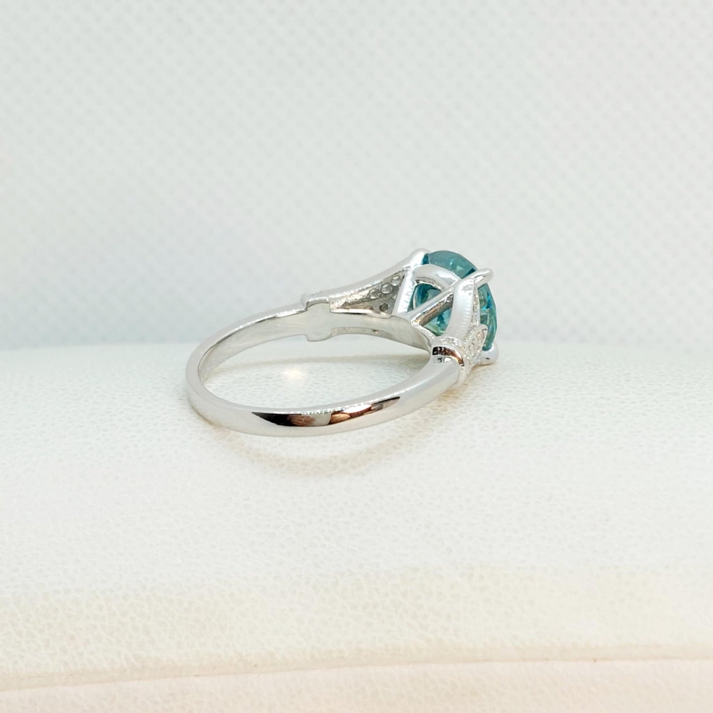 3ct Sky Blue Moissanite Diamond Ring in Sterling Silver