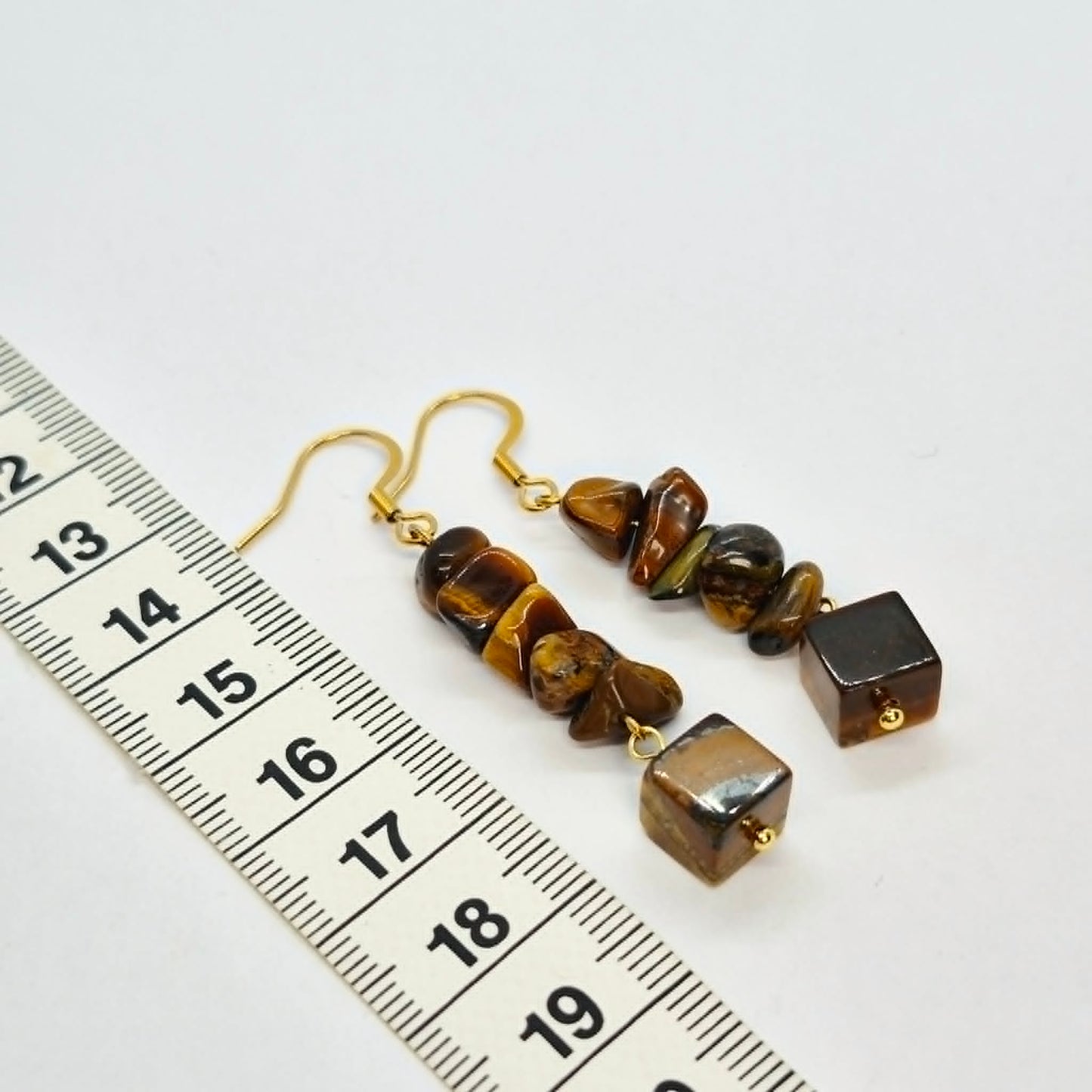 Natural Tiger Eye Dangle Earrings in Gold Plated Stainless Steel