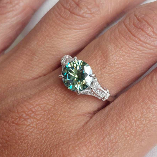 3ct Green Moissanite Diamond Ring in Sterling Silver