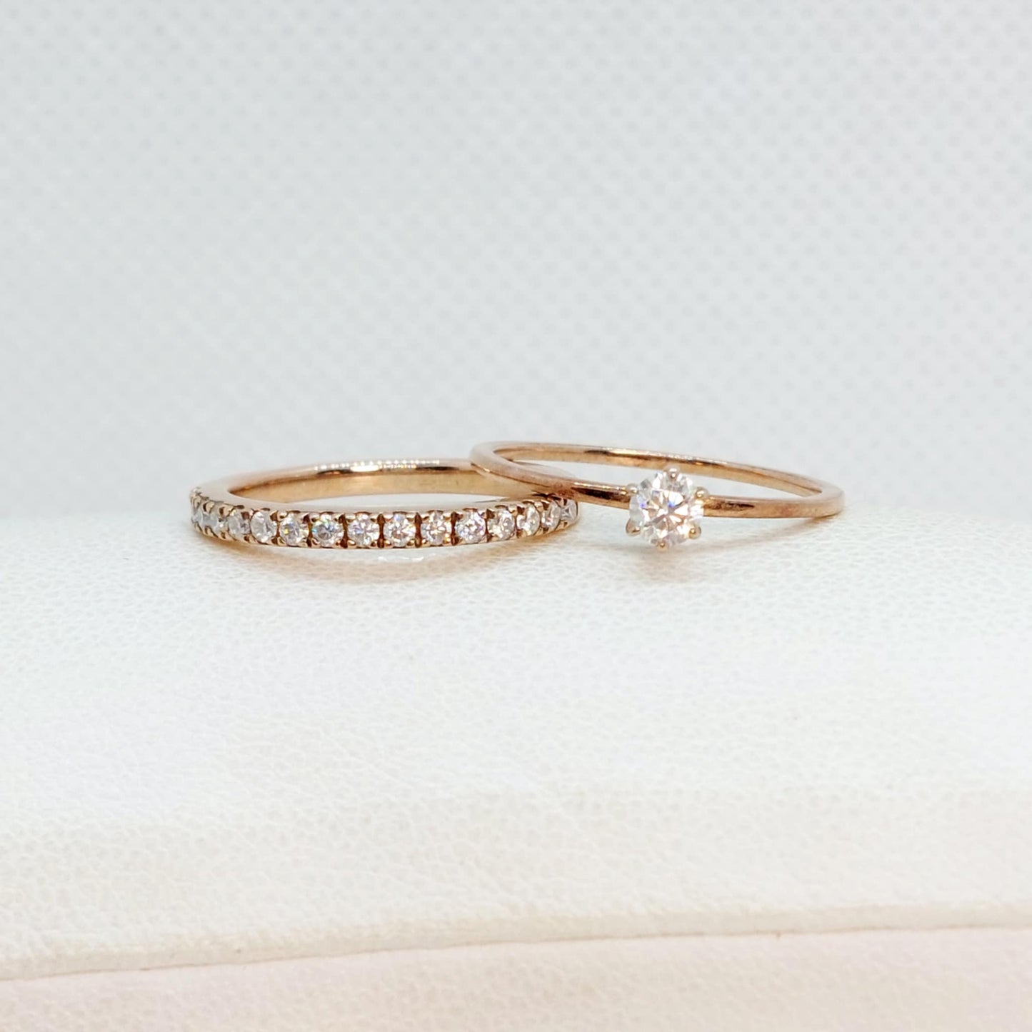 Double Ring Combo with Moissanite Diamond in Rose Gold Plated Sterling Silver