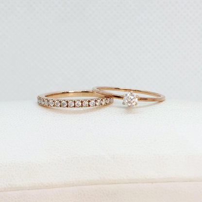Double Ring Combo with Moissanite Diamond in Rose Gold Plated Sterling Silver