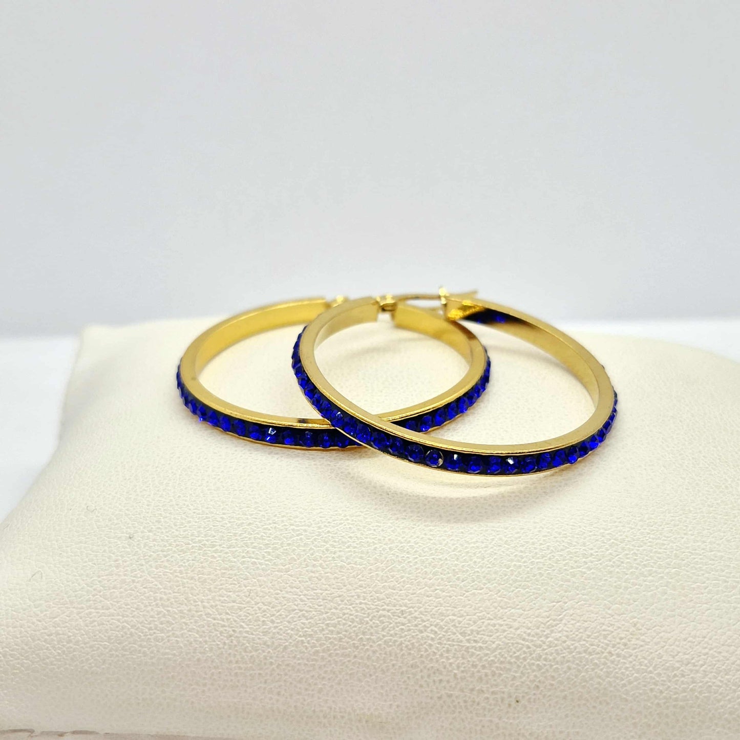 Stainless Steel Gold Plated 40mm Hoop Earrings with Colored Rhinestone