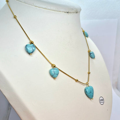 Natural Heart Turquoise Necklace Pendant with Gold Plated Stainless Steel Chain