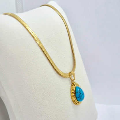 Natural Turquoise Pendant with Gold Plated Stainless Steel Chain Necklace