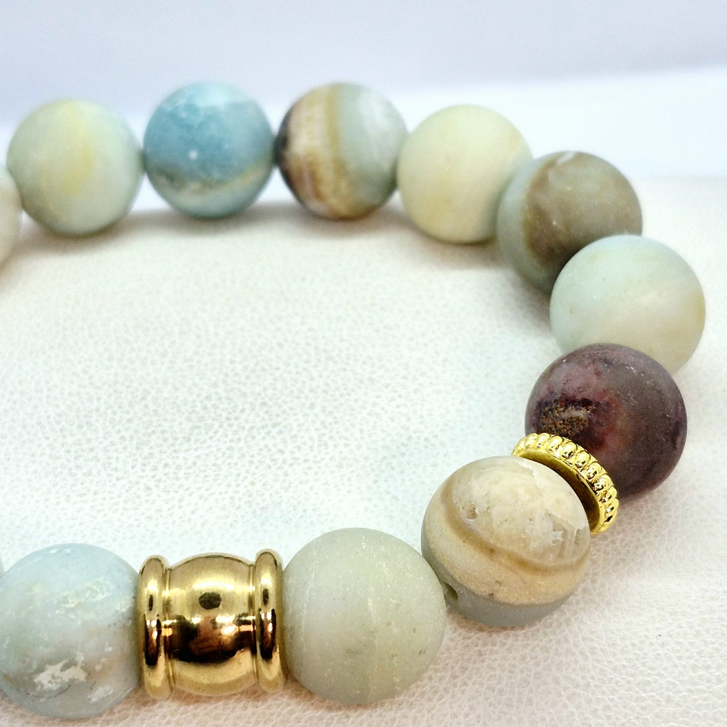 Natural Frosted Amazonite Bracelet in 12mm Stone