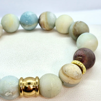 Natural Frosted Amazonite Bracelet in 12mm Stone