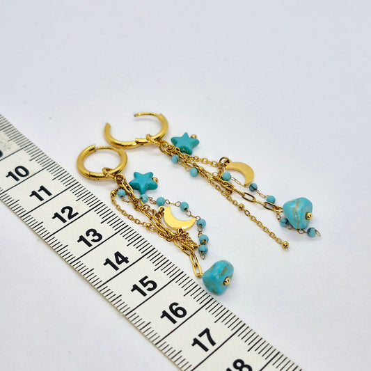 Natural Turquoise Dangle Earrings in Gold Plated Stainless Steel