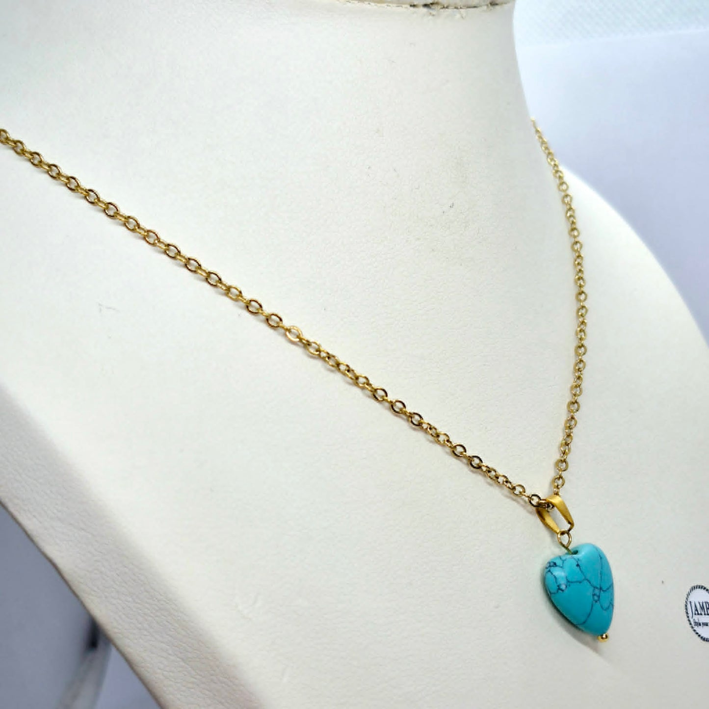 Natural Turquoise Heart Pendant with Gold Plated Stainless Steel Chain Necklace