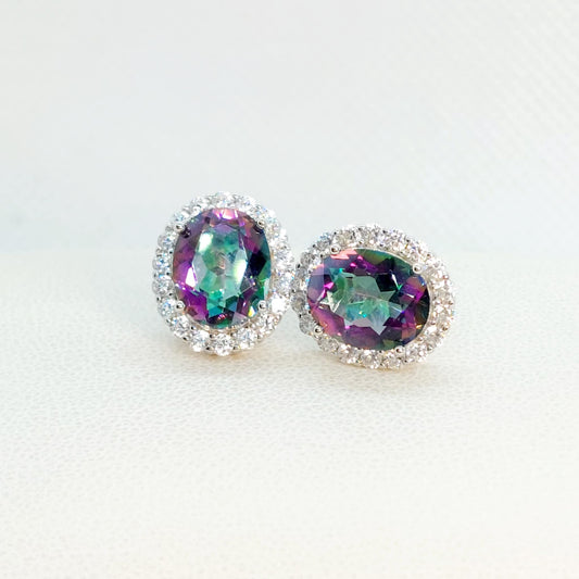 Natural Rainbow Mystic Quartz Earrings with 6.8ct Stones in Sterling Silver