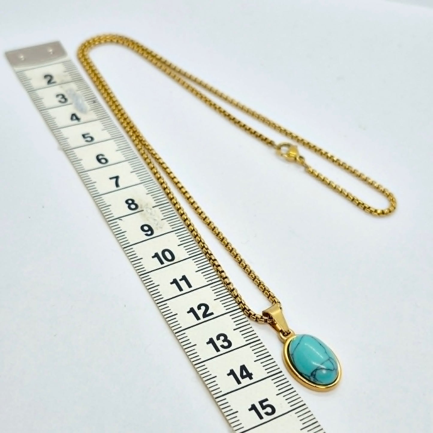 Natural Turquoise Pendant with Gold Plated Stainless Steel Chain Necklace