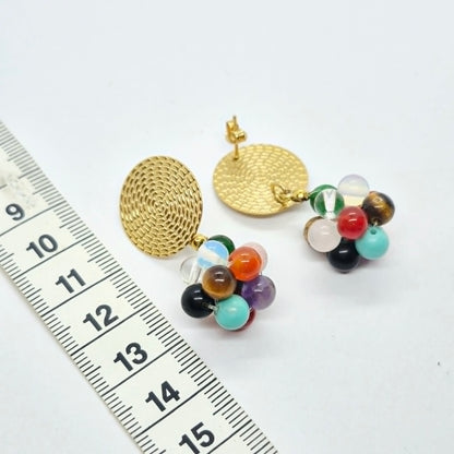 Natural Mixed Stones Earrings in Stainless Steel Gold Plated