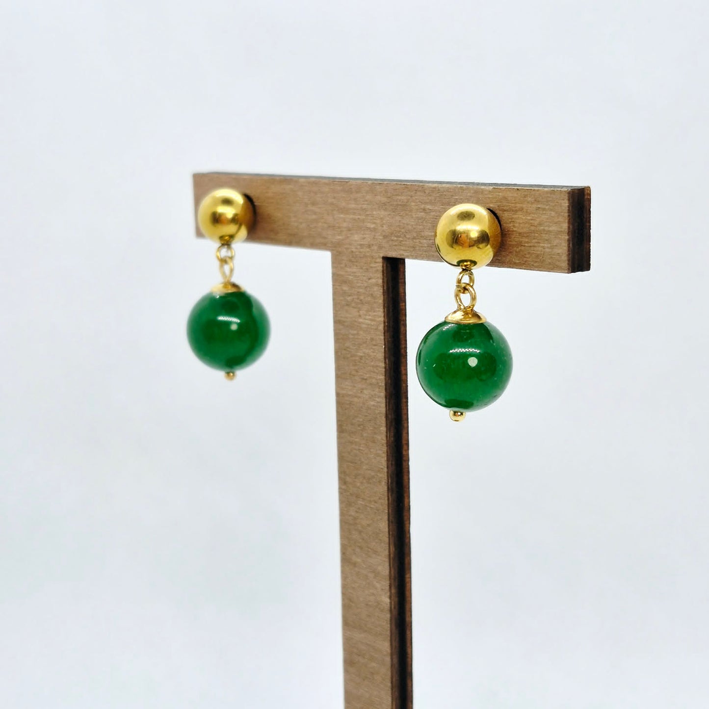 Natural Hetian Jade Set in 12mm Stones and Gold Plated Stainless Steel with Chain Necklace