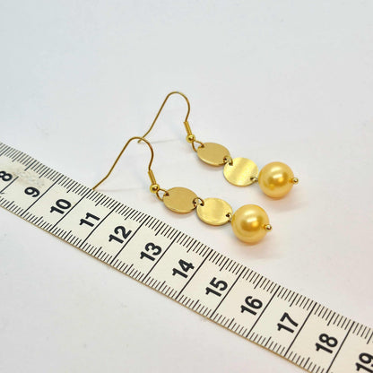 Stainless Steel Gold Plated Dangle Earrings with Shell Pearl