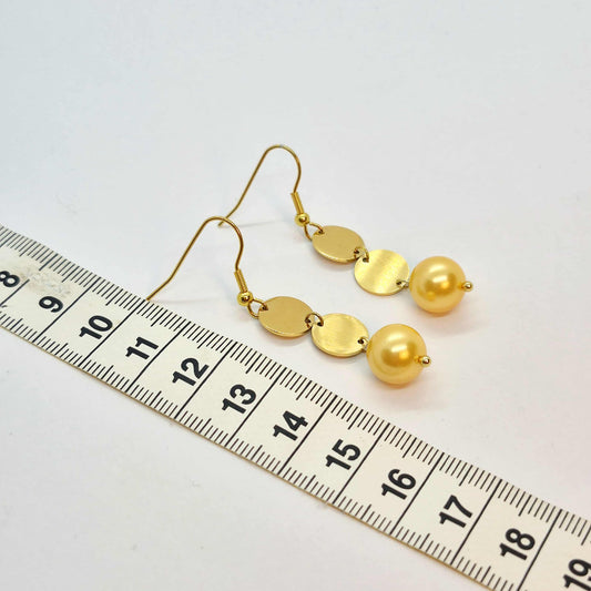Stainless Steel Gold Plated Dangle Earrings with Shell Pearl