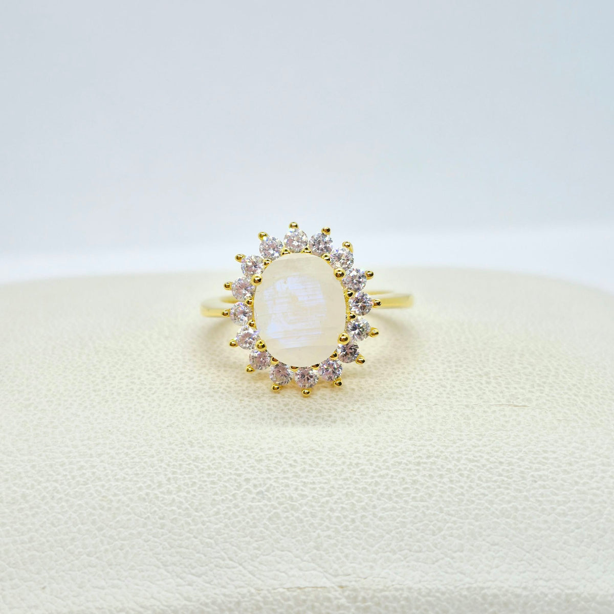 Natural 2ct Rainbow Moonstone Ring in Sterling Silver Gold Plated