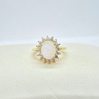 Natural 2ct Rainbow Moonstone Ring in Sterling Silver Gold Plated