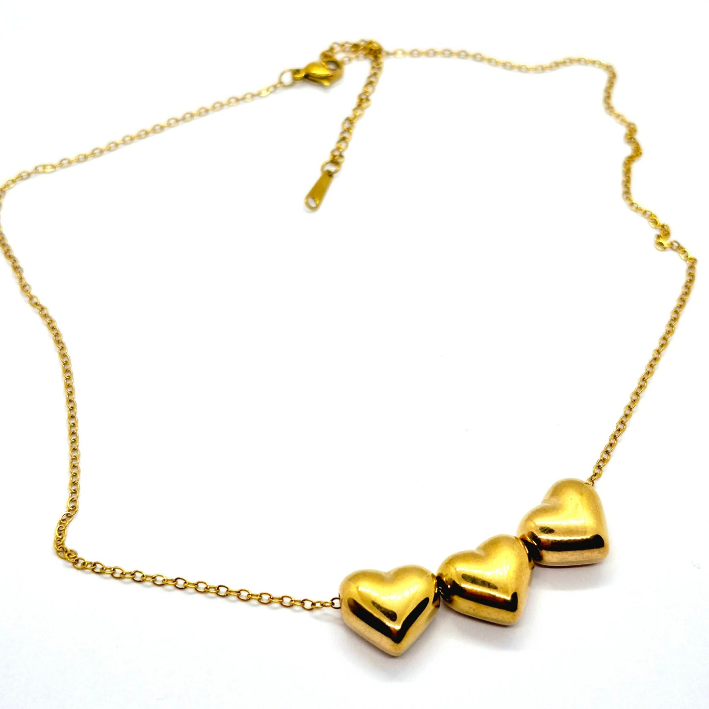 Trio of Hearts Necklace in Gold Platted Stainless Steel