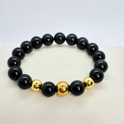 Natuurlijke Zwarte Obsidiaan Armband met 10-12-14 mm Stenen