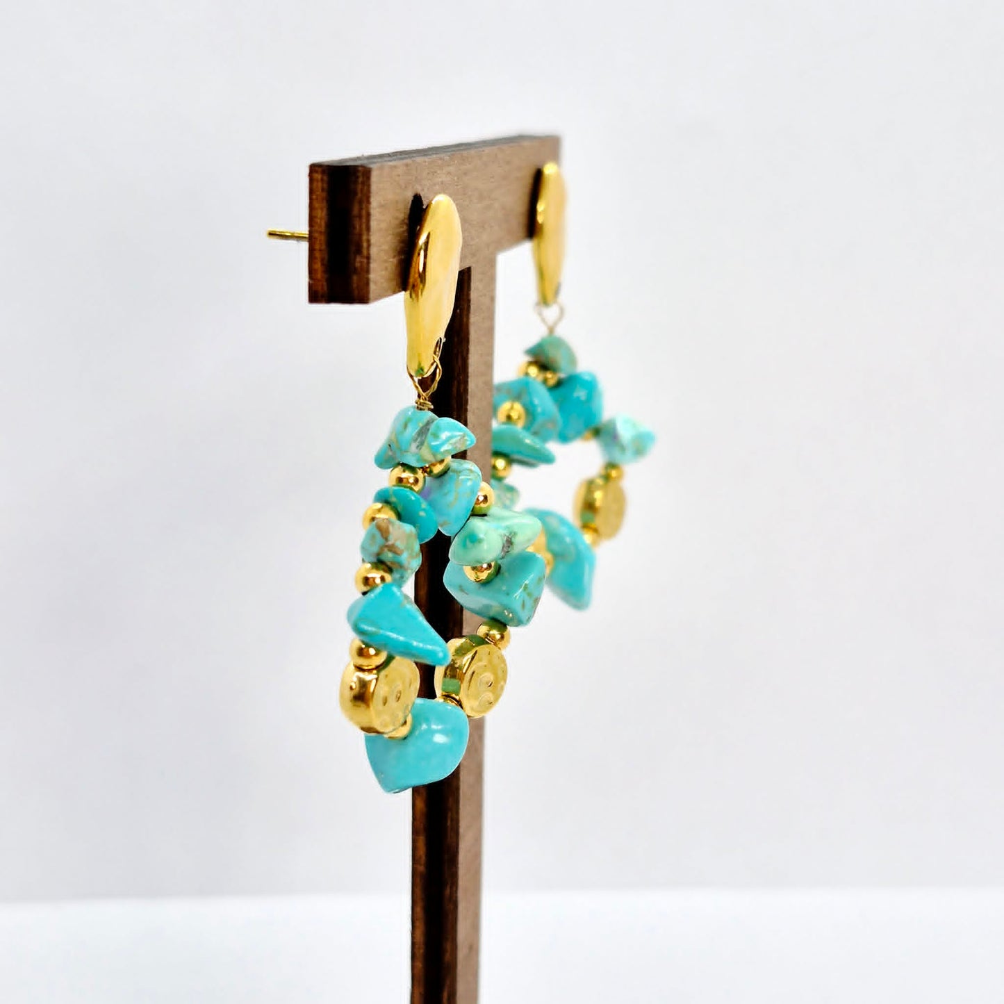 Natural Turquoise Dangle Earrings in Gold Plated Stainless Steel